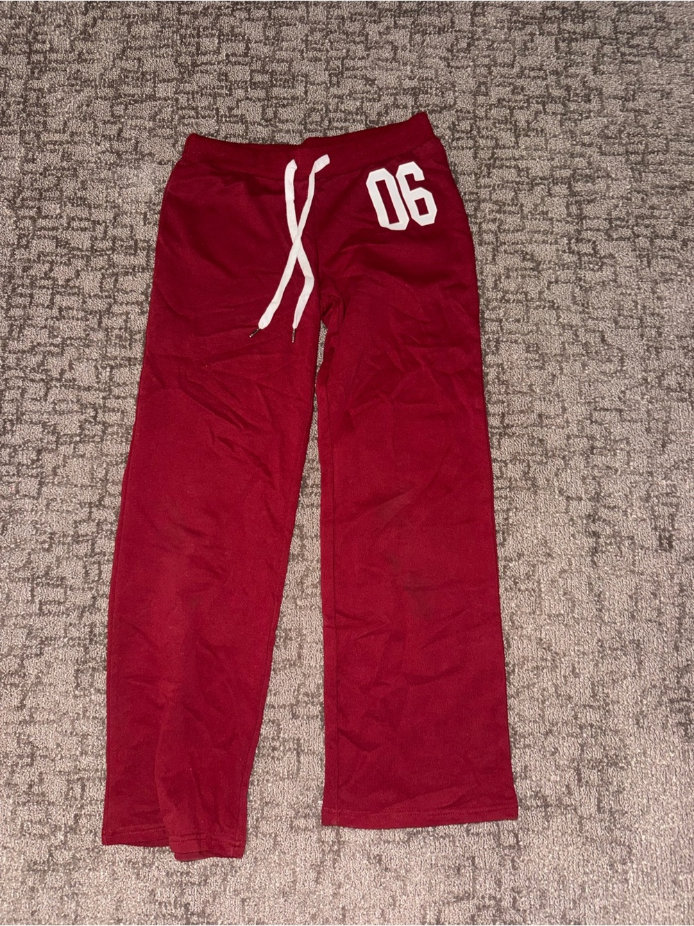 Edikted Maroon Sweatpants with White Drawstring and 06 Detail
